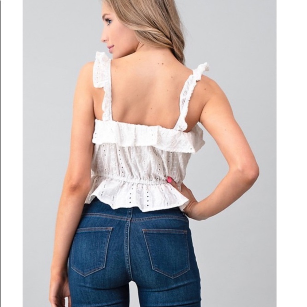 Lola White Cropped Eyelet  Sleeveless Tank Top - Picture 2 of 8